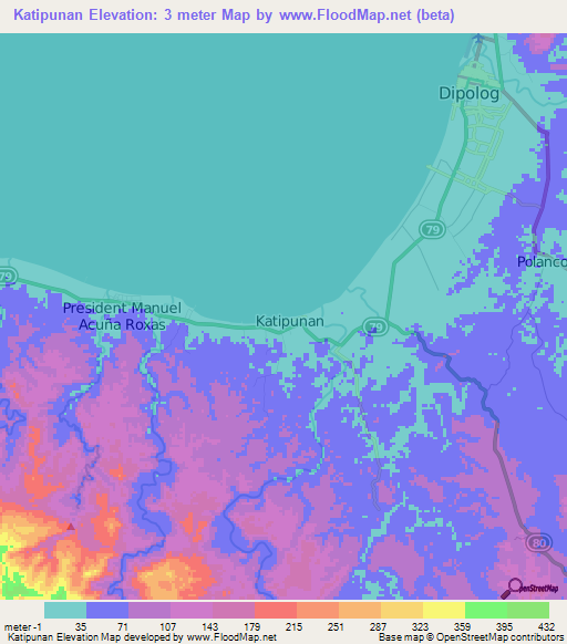 Katipunan,Philippines Elevation Map