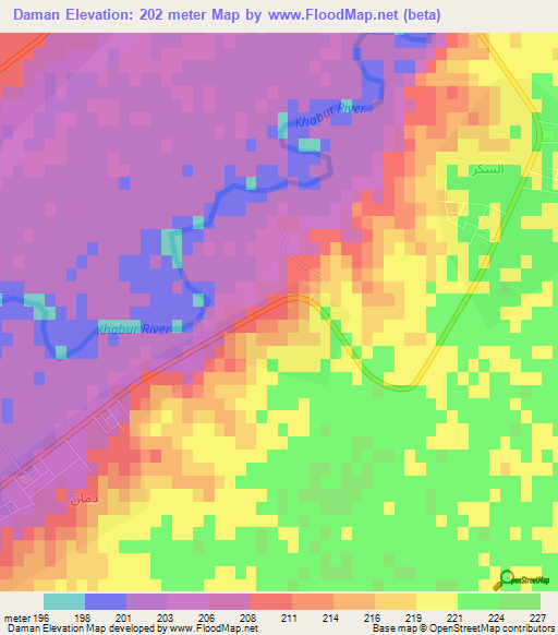 Daman,Syria Elevation Map