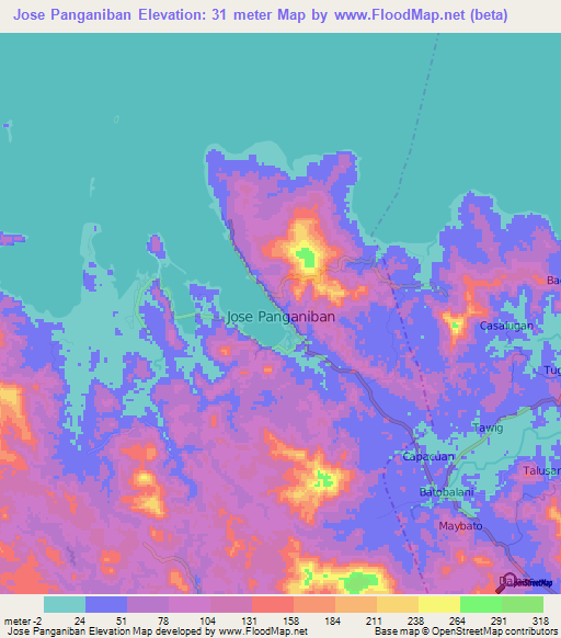 Jose Panganiban,Philippines Elevation Map