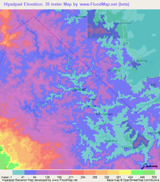 Hipadpad,Philippines Elevation Map