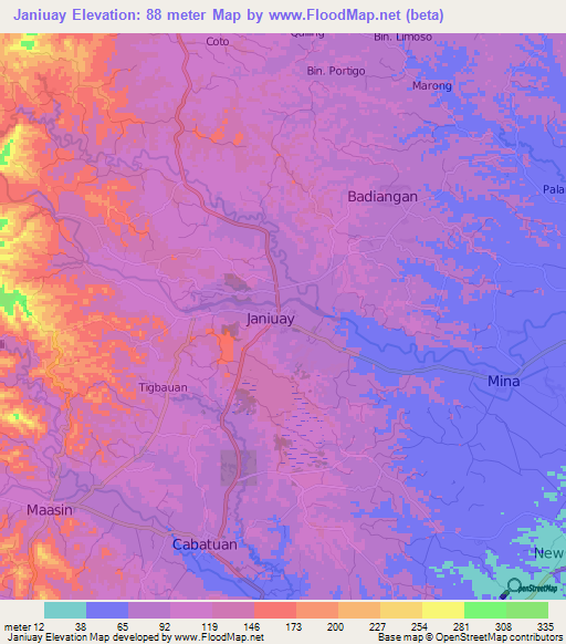 Janiuay,Philippines Elevation Map