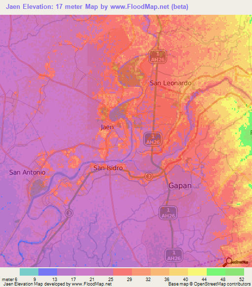 Jaen,Philippines Elevation Map