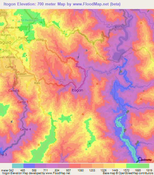 Itogon,Philippines Elevation Map