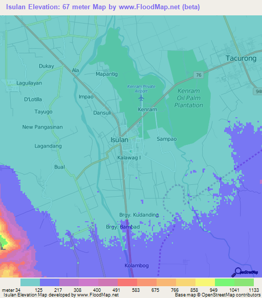 Isulan,Philippines Elevation Map