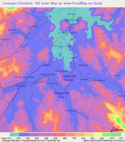 Ineangan,Philippines Elevation Map