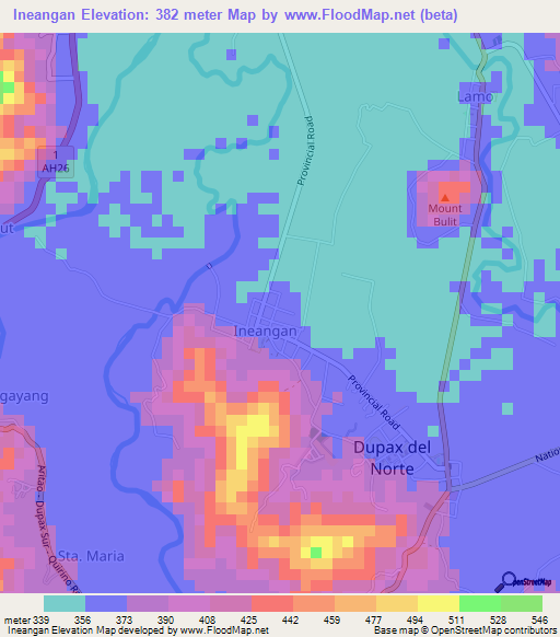Ineangan,Philippines Elevation Map