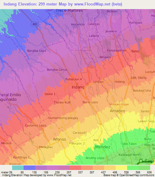 Indang,Philippines Elevation Map