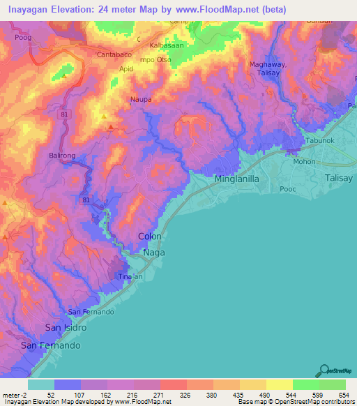 Inayagan,Philippines Elevation Map