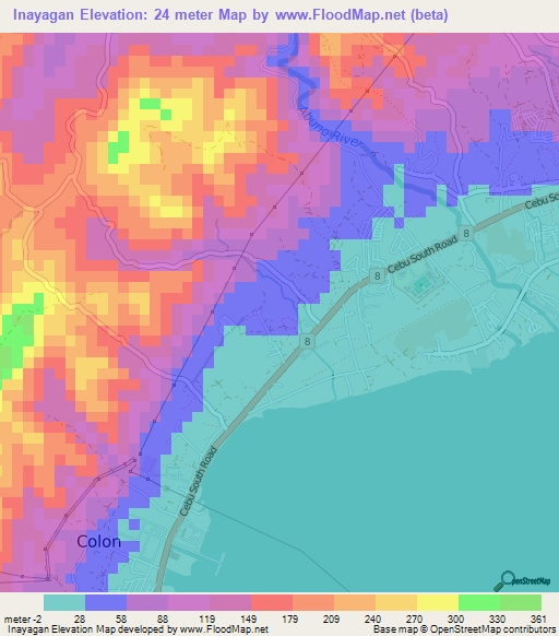Inayagan,Philippines Elevation Map
