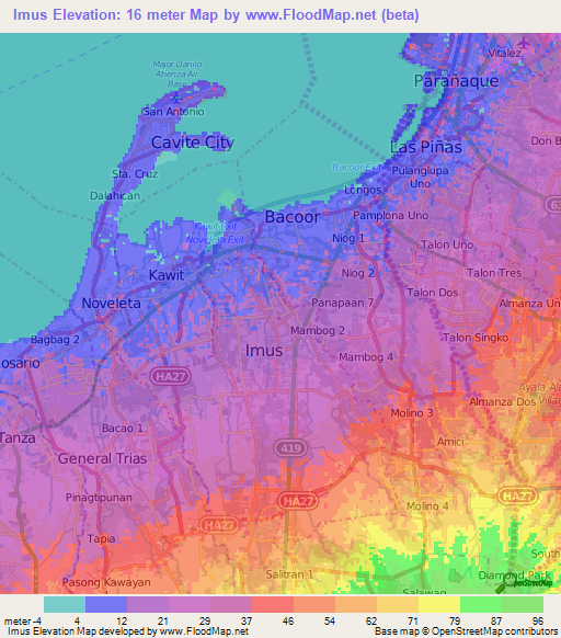 Imus,Philippines Elevation Map