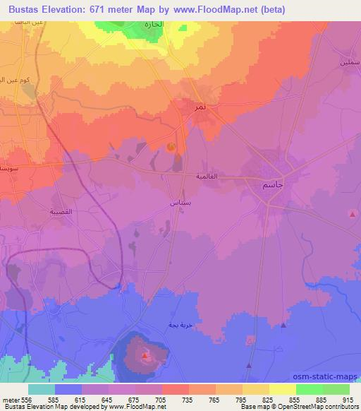 Bustas,Syria Elevation Map