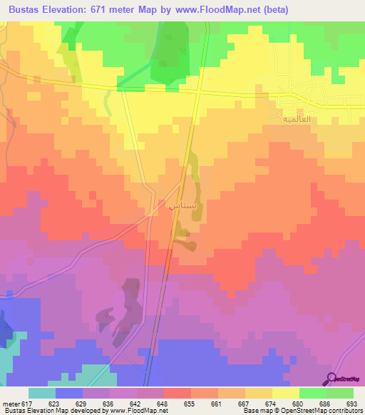 Bustas,Syria Elevation Map
