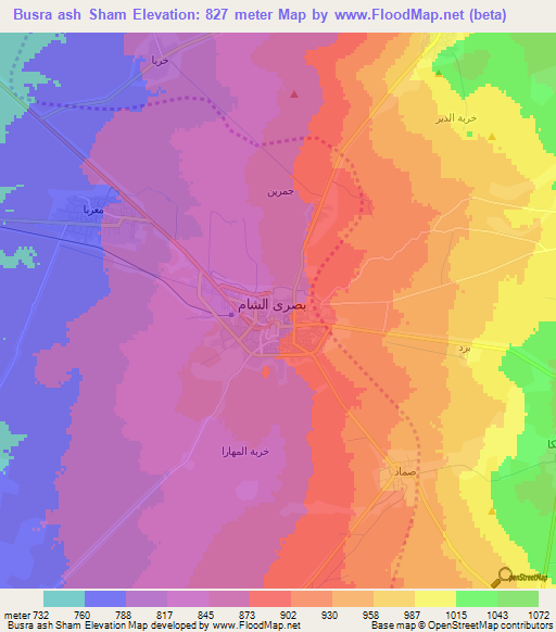 Busra ash Sham,Syria Elevation Map