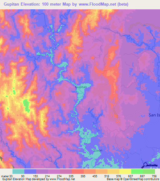 Gupitan,Philippines Elevation Map
