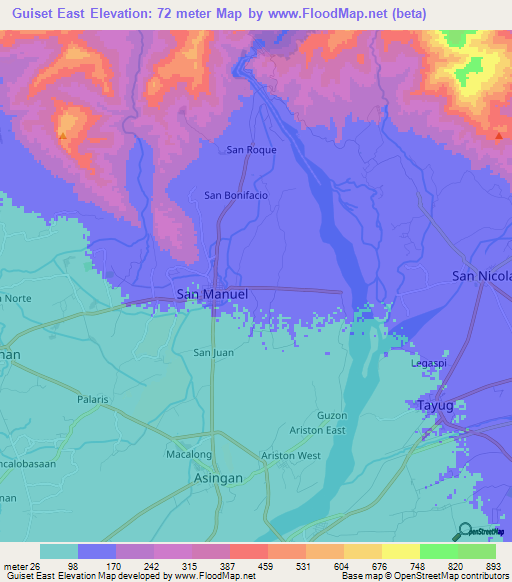 Guiset East,Philippines Elevation Map