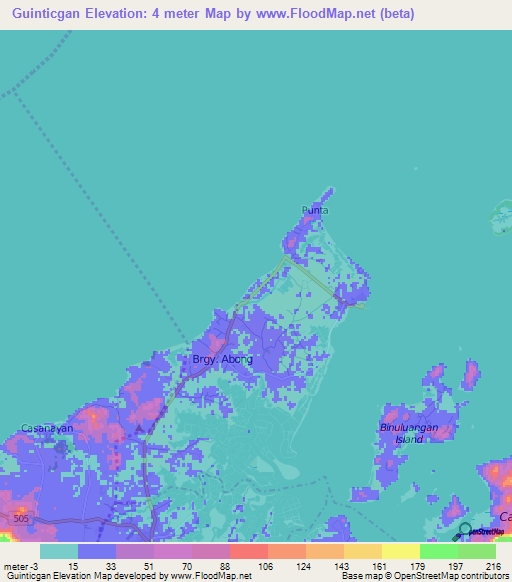 Guinticgan,Philippines Elevation Map