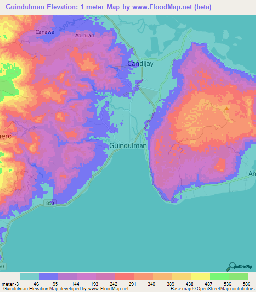 Guindulman,Philippines Elevation Map