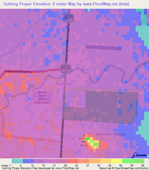 Guihing Proper,Philippines Elevation Map