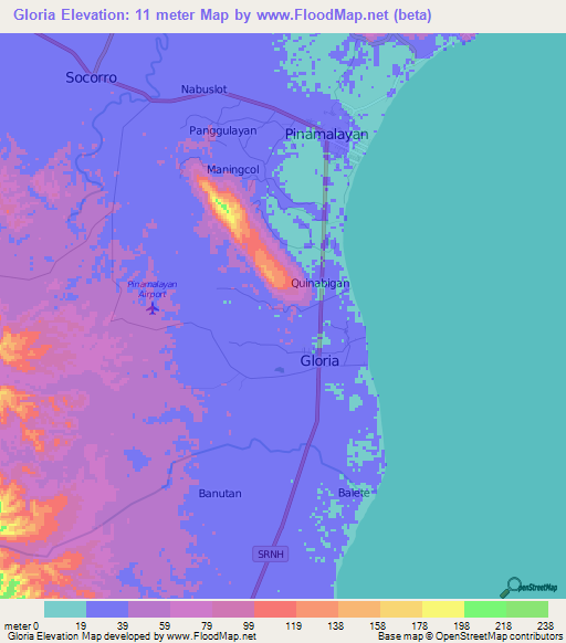 Gloria,Philippines Elevation Map
