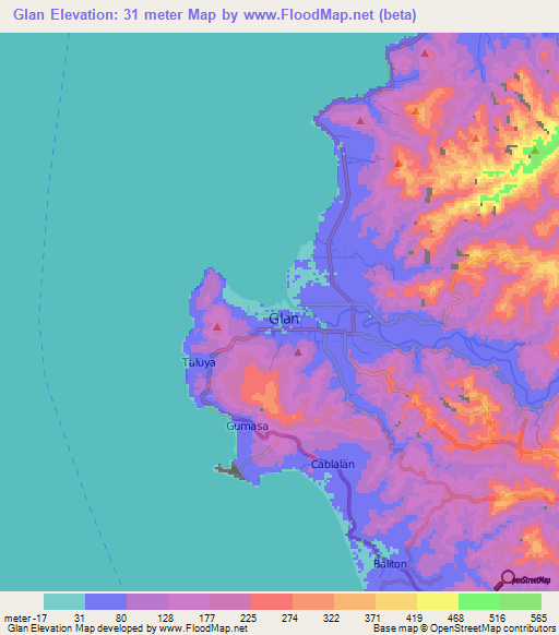 Glan,Philippines Elevation Map