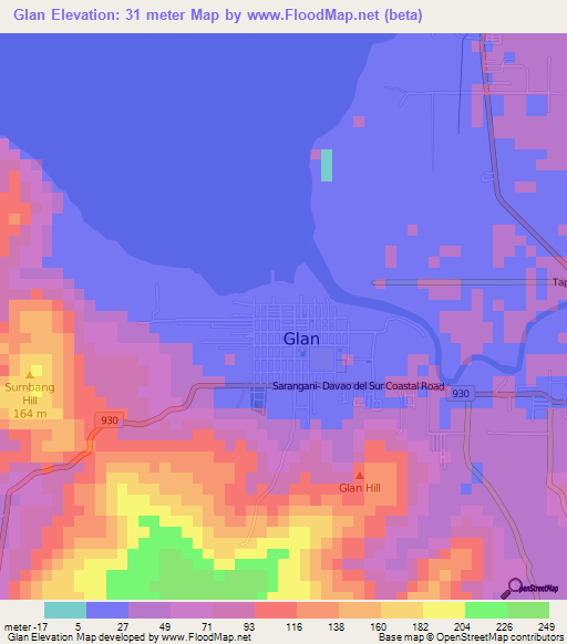Glan,Philippines Elevation Map