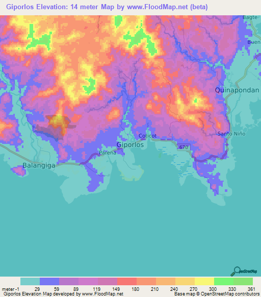 Giporlos,Philippines Elevation Map