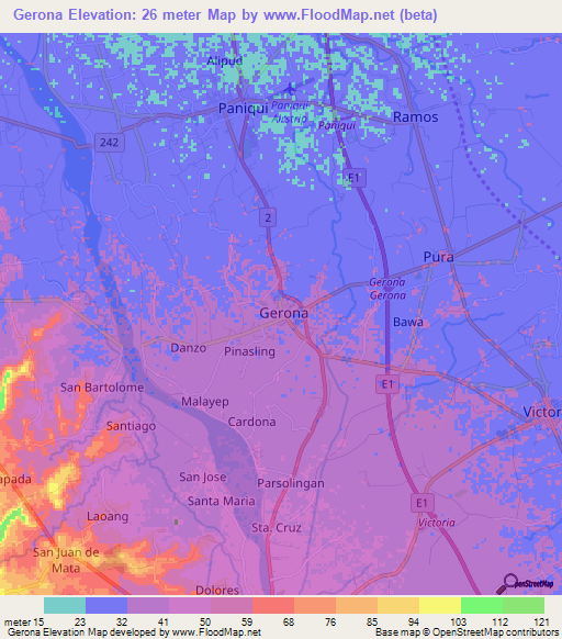 Gerona,Philippines Elevation Map
