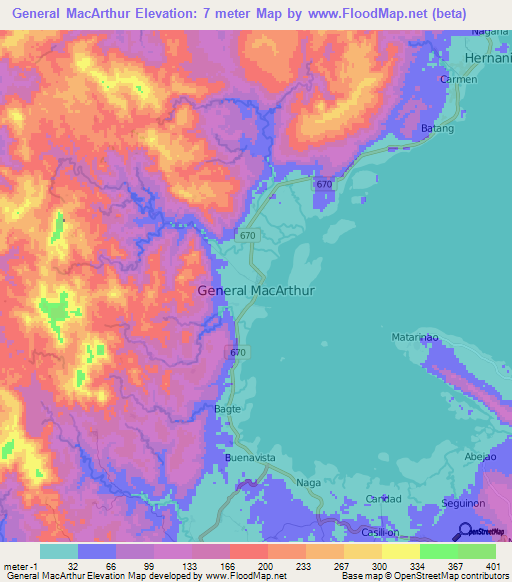 General MacArthur,Philippines Elevation Map