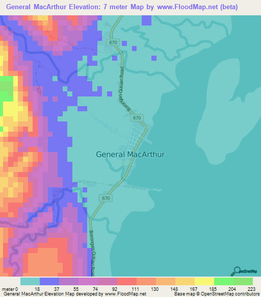 General MacArthur,Philippines Elevation Map