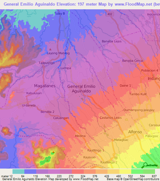 General Emilio Aguinaldo,Philippines Elevation Map