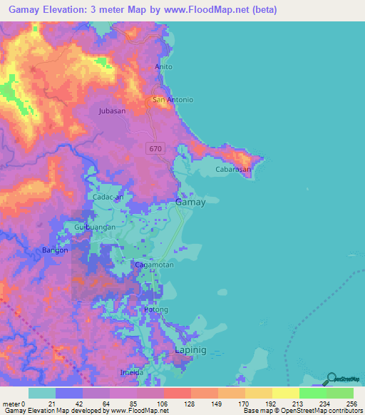 Gamay,Philippines Elevation Map