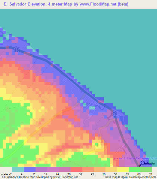 El Salvador,Philippines Elevation Map