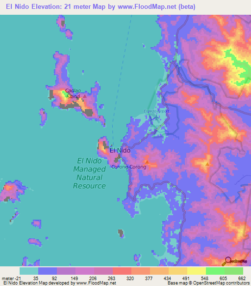 El Nido,Philippines Elevation Map