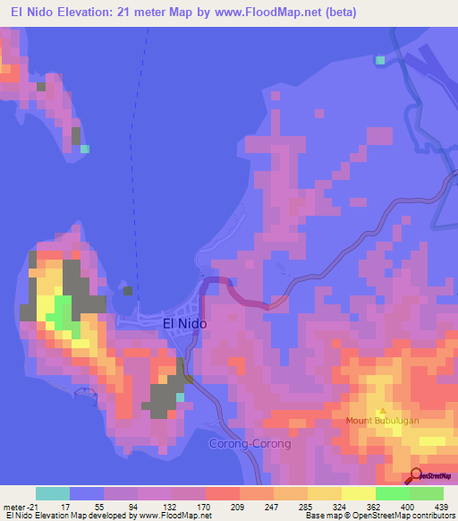 El Nido,Philippines Elevation Map
