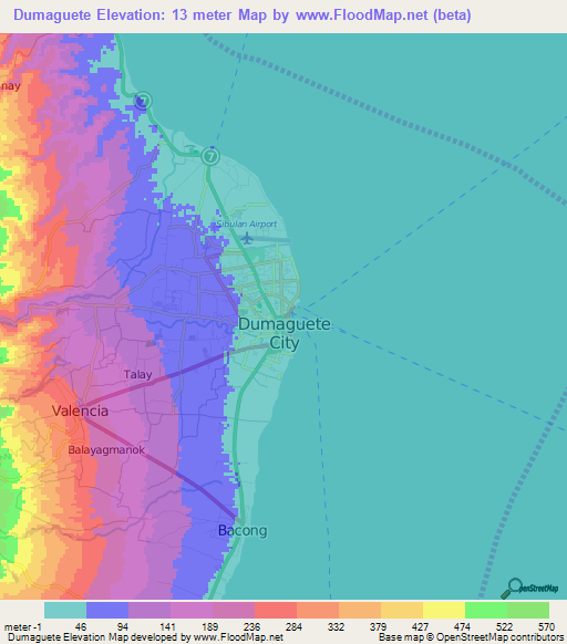 Dumaguete,Philippines Elevation Map