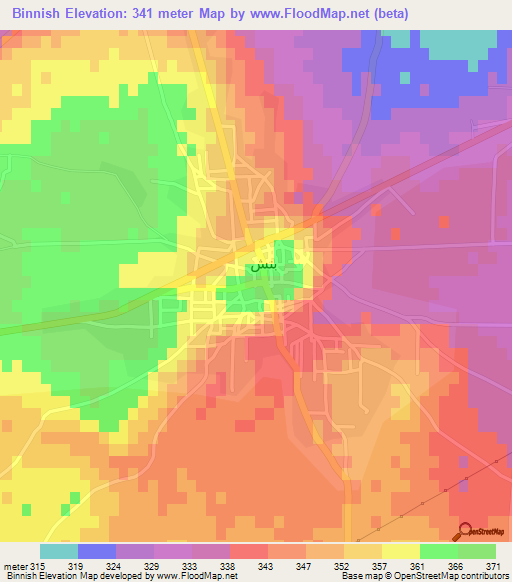 Binnish,Syria Elevation Map