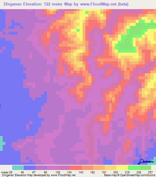 Dinganen,Philippines Elevation Map
