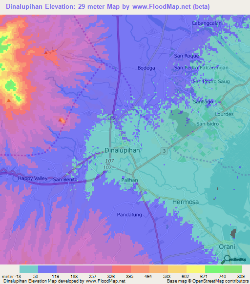 Dinalupihan,Philippines Elevation Map