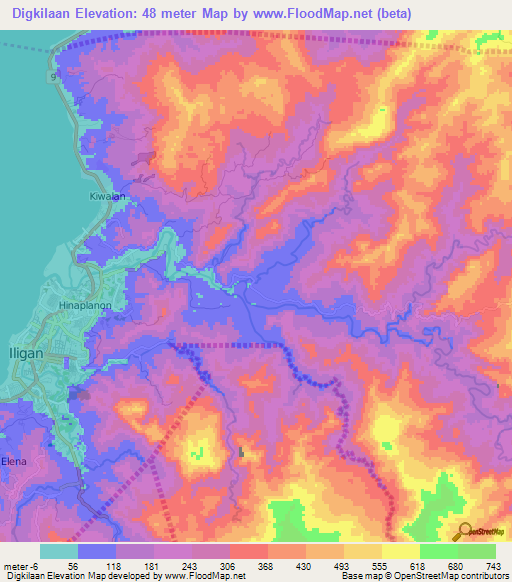 Digkilaan,Philippines Elevation Map