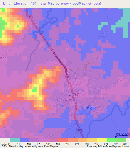 Diffun,Philippines Elevation Map