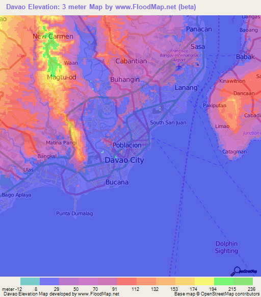 Davao,Philippines Elevation Map