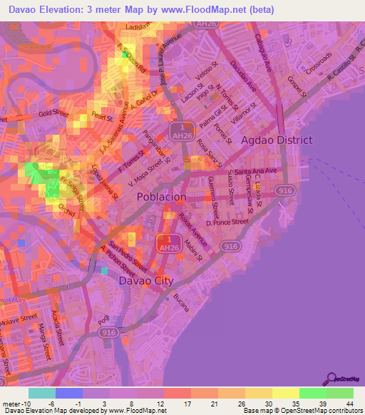 Davao,Philippines Elevation Map