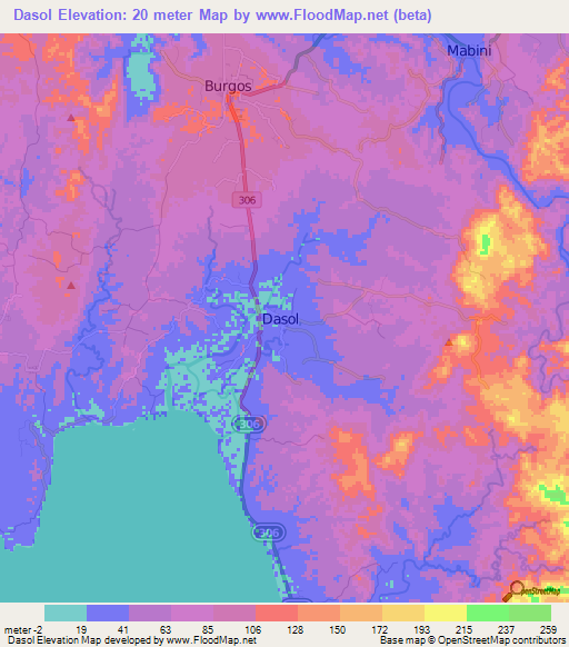 Dasol,Philippines Elevation Map