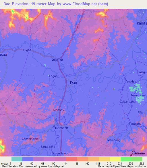 Dao,Philippines Elevation Map