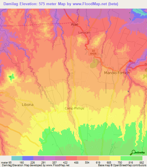 Damilag,Philippines Elevation Map