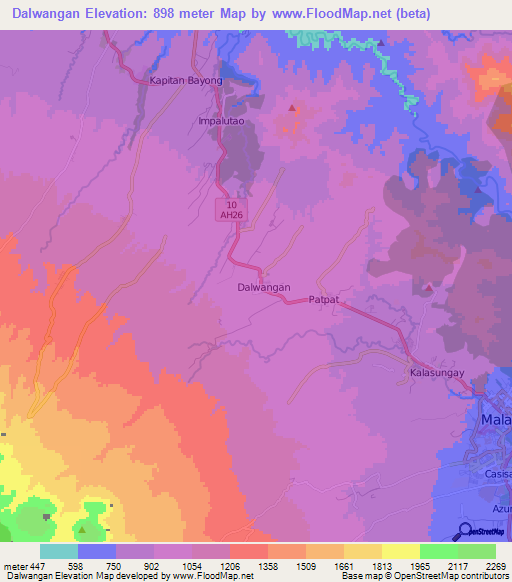 Dalwangan,Philippines Elevation Map