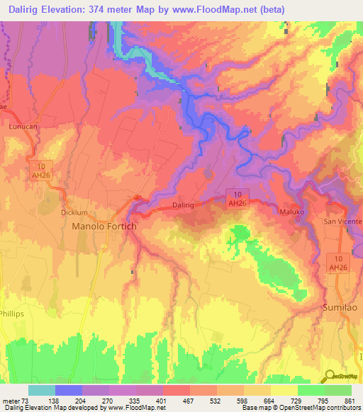 Dalirig,Philippines Elevation Map