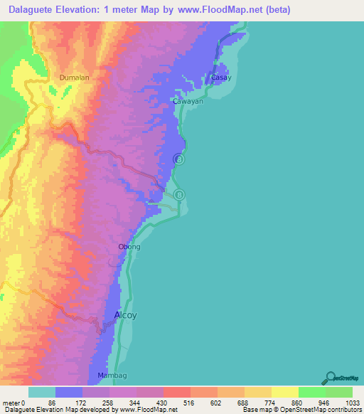Dalaguete,Philippines Elevation Map