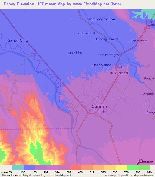 Dahay,Philippines Elevation Map