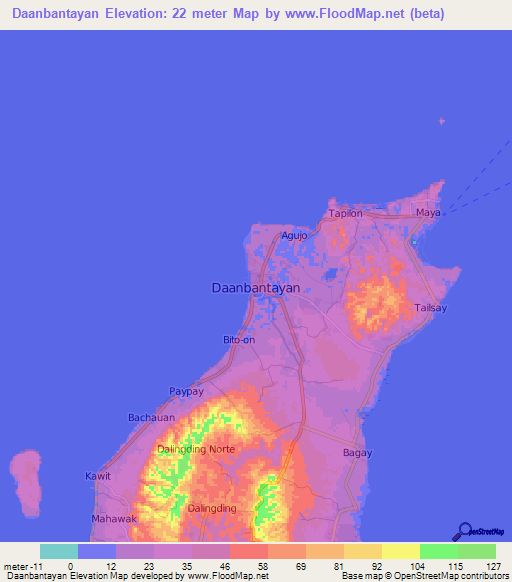 Daanbantayan,Philippines Elevation Map